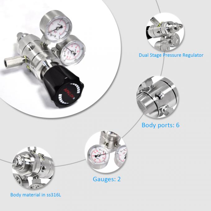 4000psi Hydrogen Regulator High Pressure Gas With Two Pressure Gauge