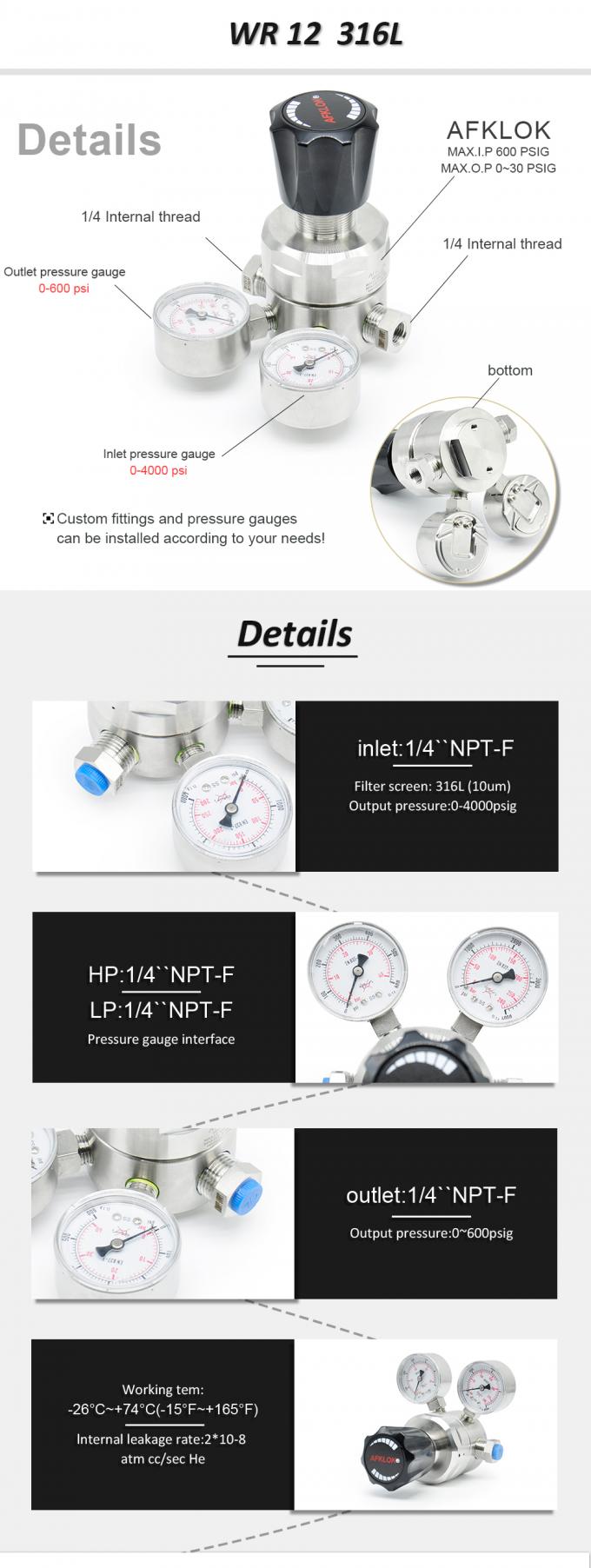 4000psi High Pressure Regulator Nitrogen Oxygen CO2 Adjustable SS Air