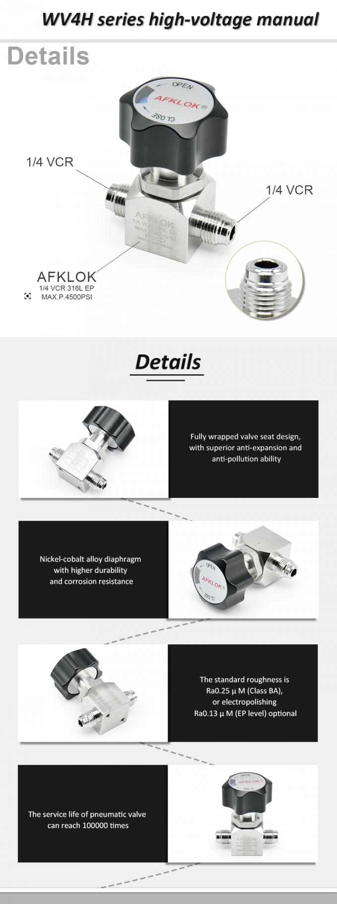EP 316 Stainless Steel Manual Diaphragm Valve VCR Ultrahigh Purity Valve