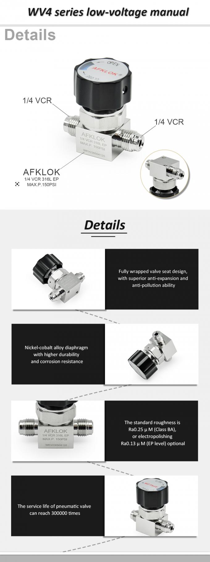Low Pressure Manual VCR Diaphragm Valve Stainless Steel For Flow Control