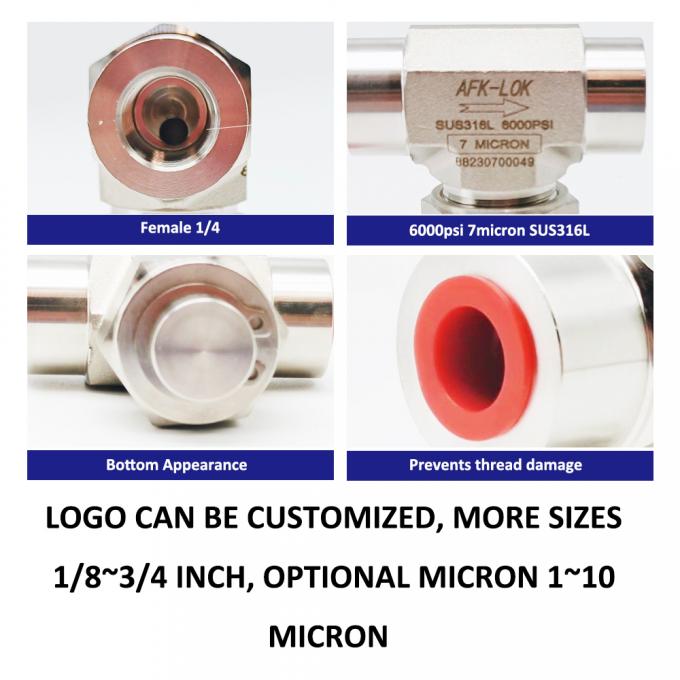 AFKLOK Female Thread Stainless Steel Filter 6000psi 7 Micron T Type