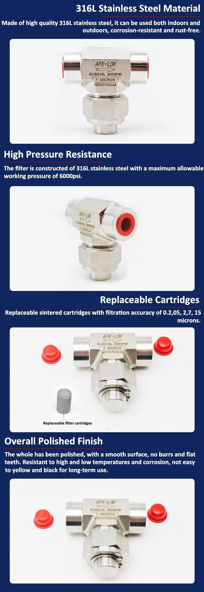 3 Way Type Female Gas Line Filter Element High Pressure With 7mm Hole Size